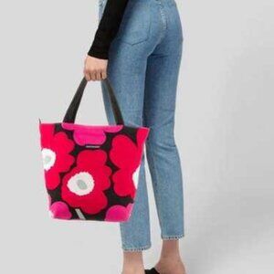 Marimekko Tote Poppy Breast Cancer Awareness Red Black Green Canvas Bag